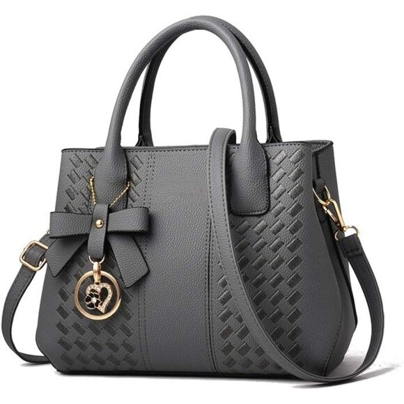 Women's Dark Gray Fashion Ladies Pu Leather Top Handle Satchel Shoulder Tote Bag